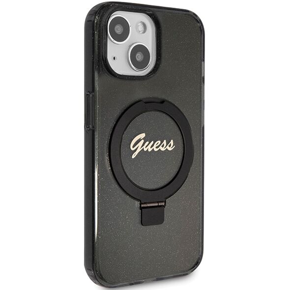 Guess case for iPhone 15 Plus 6,7&quot; GUHMP15MHRSGSK black HC RING STAND MAGSAFE SCRIPT LOGO GLITTER 3666339156336