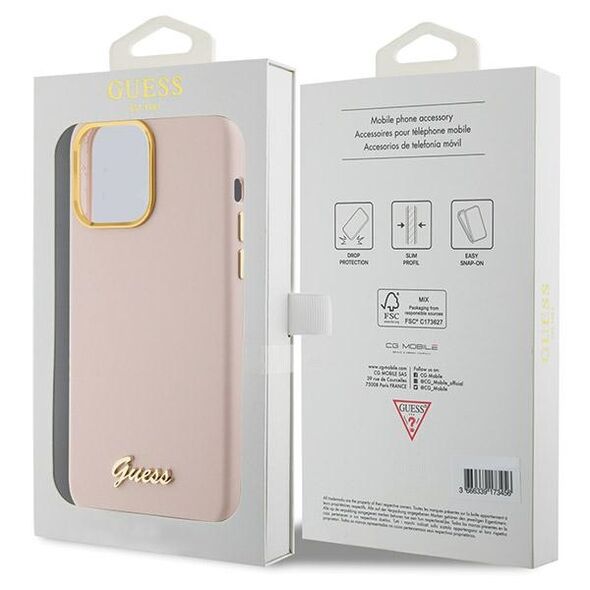 Guess case for iPhone 15 Pro 6,1&quot; GUHCP15LSMBSLP pink HC SILICONE SCRIPT METAL LOGO & FRAME 3666339149208