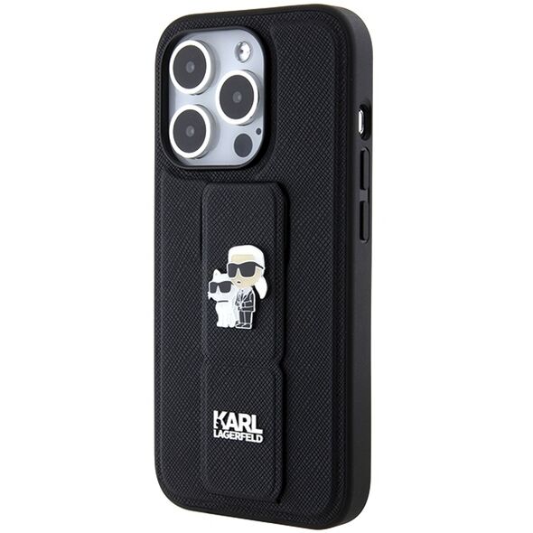 Karl Lagerfeld case for iPhone 15 Pro 6,1&quot; KLHCP15LGSAKCPK black HC GRIPSTAND SAFFIANO KC PINS 3666339206895