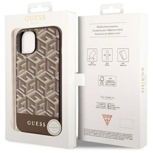 Guess case for iPhone 14 Plus 6,7&quot; GUHMP14MHGCFSEW brown harcase Magsafe Gcube PU Stripes 3666339112479