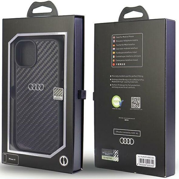 Audi case for iPhone 14 6,1&quot; AU-TPUPCIP14-R8/D2-BK black hard case Carbon Fiber 6955250225342