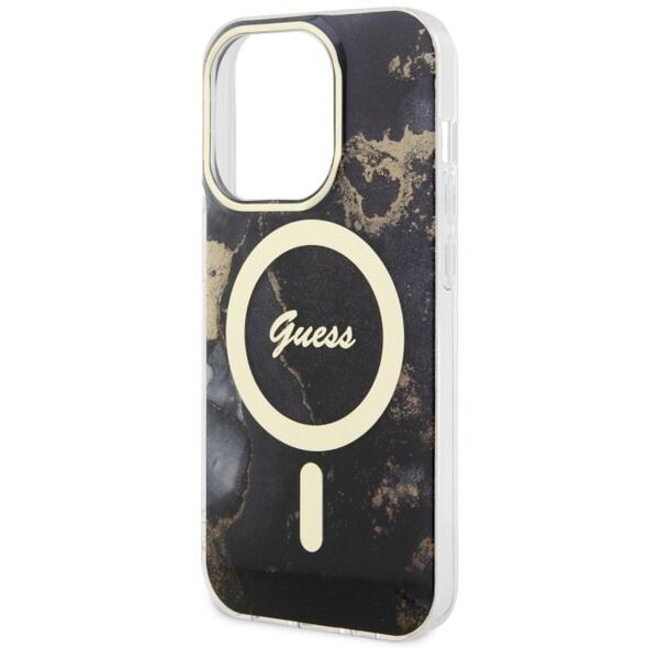 Guess case for iPhone 14 Pro 6,1&quot; GUHMP14LHTMRSK black hard case Golden Marble MagSafe 3666339115777