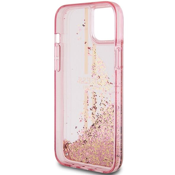 Guess case for iPhone 15 Plus 6,7&quot; GUHCP15MLFCSEGP pink HC LIQ. GLITTER GOLD STRIPES 3666339223670