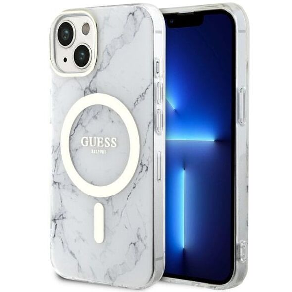 Guess case for iPhone 14 Plus 6,7&quot; GUHMP14MPCUMAH white hard case Marble MagSafe 3666339127275