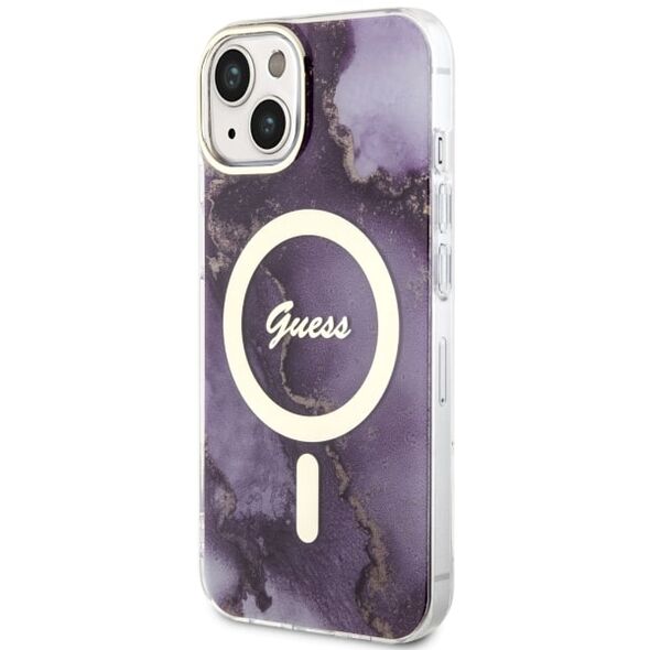 Guess case for iPhone 14 6,1&quot; GUHMP14SHTMRSU purple hard case Golden Marble MagSafe 3666339115838