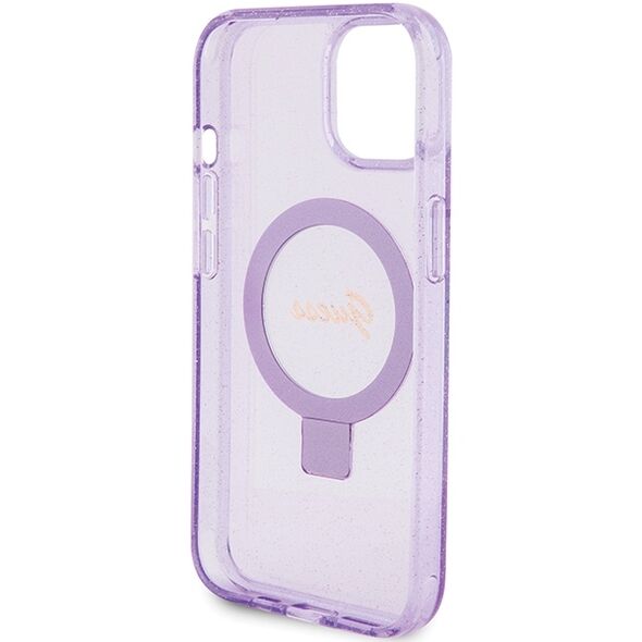 Guess case for iPhone 15 6,1&quot; GUHMP15SHRSGSU purple HC RING STAND MAGSAFE SCRIPT LOGO GLITTER 3666339156749