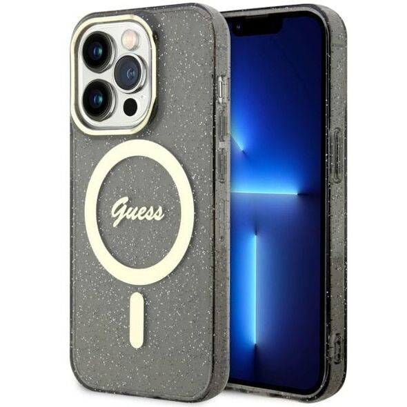 Guess case for iPhone 14 Pro Max 6,7&quot; GUHMP14XHCMCGK black hardcase Magsafe IML Glitter Gold 3666339125592