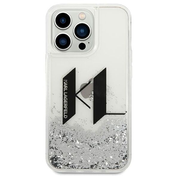 Karl Lagerfeld case for iPhone 14 Pro 6,1&quot; KLHCP14LLBKLCS silver Liquid Glitter case Big KL Logo 3666339085704