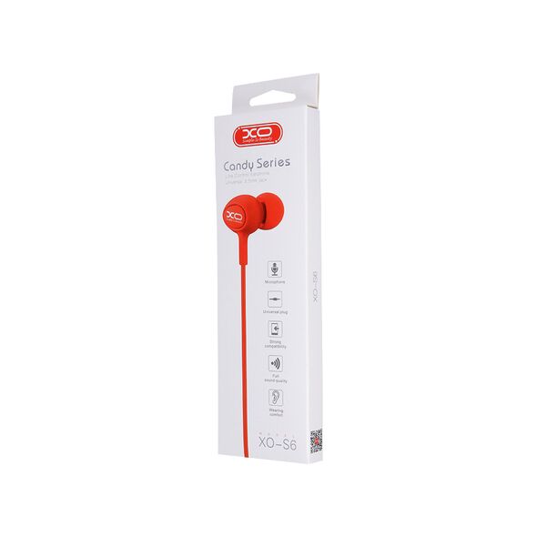 XO wired earphones S6 jack 3,5mm red 6920680852734