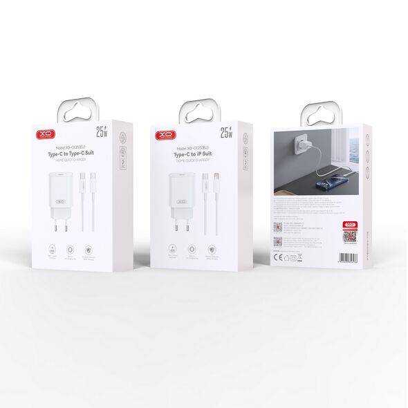 XO wall charger CE25 PD 25W 1x USB-C white + cable USB-C - USB-C 6920680856145