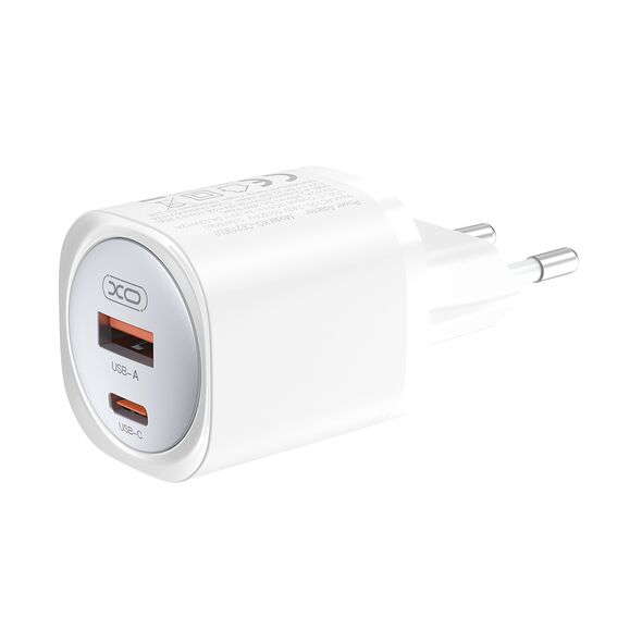 XO wall charger CE21 PD 33W 1x USB-C 1x USB white + cable USB-C - USB-C 6920680853915