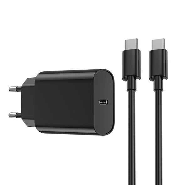 WIWU wall charger Wi-U001 PD 20W 1x USB-C black + cable USB-C - USB-C 6976195090062