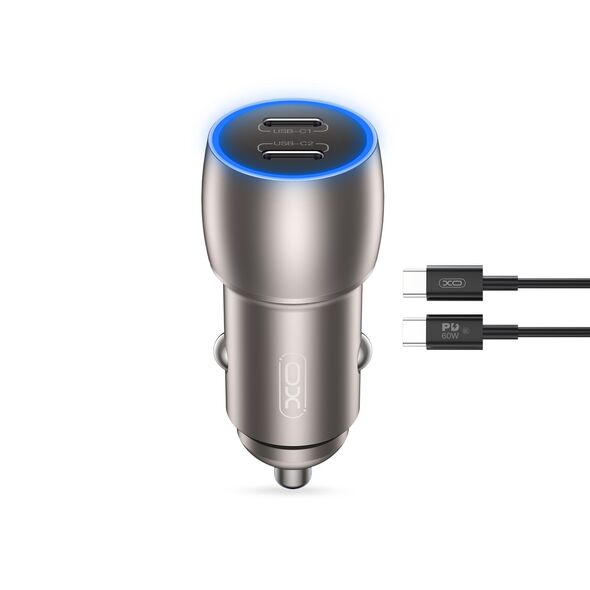 XO car charger CC51 PD 40W 2x USB-C gray + USB-C - USB-C cable 6920680835379
