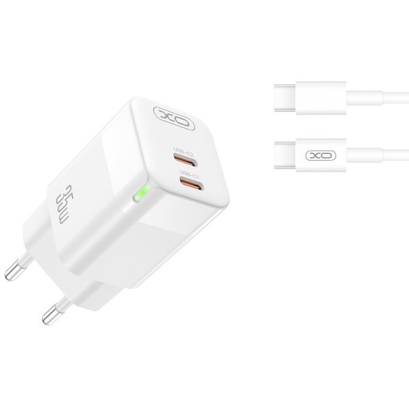XO wall charger CE07 PD 35W 2x USB-C white + USB-C - USB-C cable 6920680832996