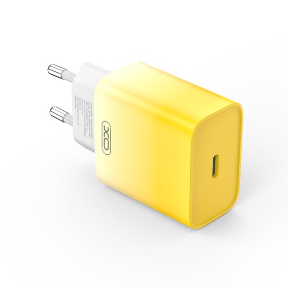 XO wall charger CE18 PD 30W 1x USB-C yellow-white + cable USB-C - Lightning 6920680851768