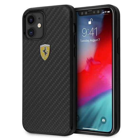 Ferrari FERCAHCP12SBK iPhone 12 mini 5.4&quot; black/black hardcase On Track Real Carbon