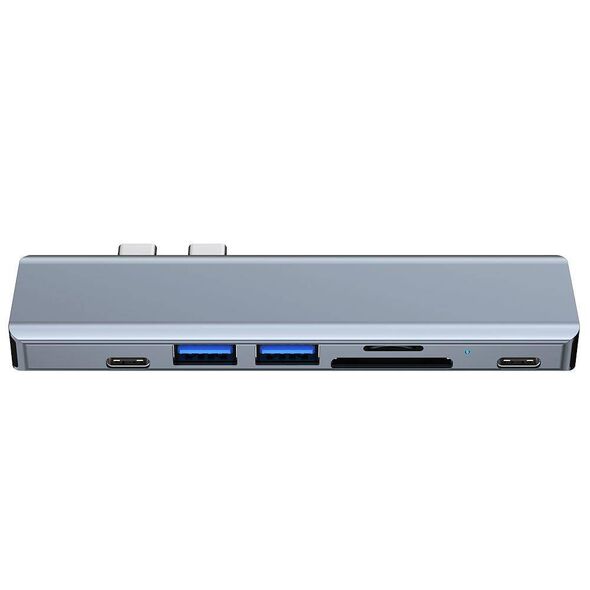 Splitter 7in1 USB HUB 2xUSB-C to 2xUSB + 2xUSB-C + HDMI + SD Card Reader + micro SD Adapter Tech-Protect V5-HUB grey 9589046919305