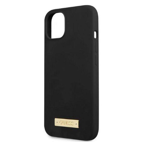 Original Case IPHONE 13 MINI Guess Hard Case Silicone Logo Plate MagSafe (GUHMP13SSPLK) black 3666339056810