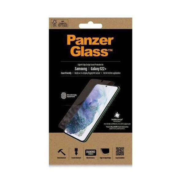 Tempered Glass 5D SAMSUNG GALAXY S22+ PLUS PanzerGlass E2E Microfracture Case Friendly AntiBacterial (7294) black 5711724072949