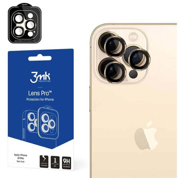 Tempered Glass for Camera APPLE IPHONE 15 PRO 3MK Lens Protection Pro gold 5903108530026