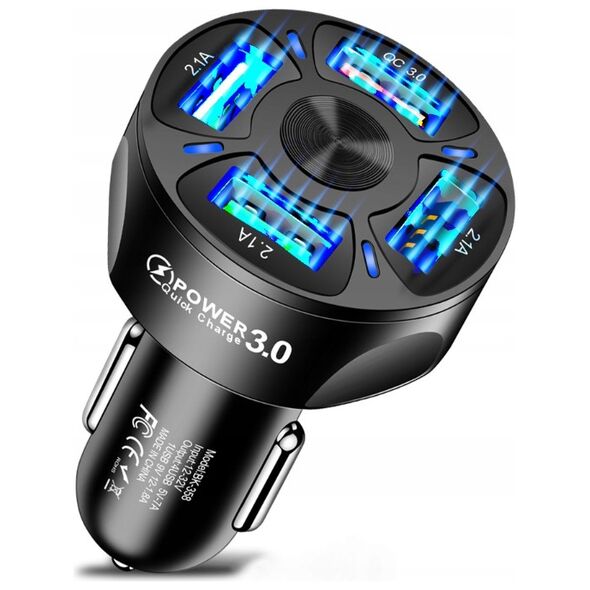 Car Charger QC3.0 4x USB + Cable USB - micro USB + Lightning + USB-C XTROBB 19907 black 5904161146087