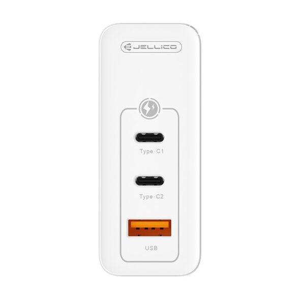 Wall Charger GaN 100W 1x QC3.0 USB + 2x PD USB-C Jellico C118 + Cable USB-C - USB-C white 6974929204532