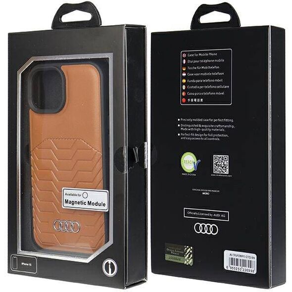 Original Case IPHONE 13 / 14 / 15 Audi Synthetic Leather MagSafe (AU-TPUPCMIP15-GT/D3-BN) brown 6955250226998