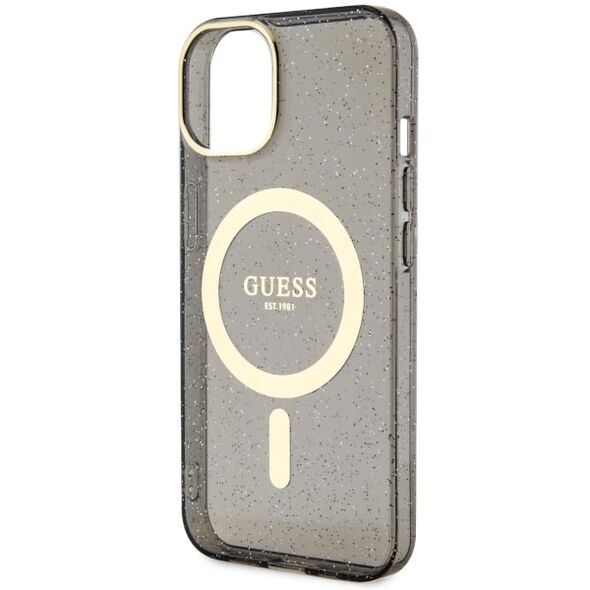 Guess case for iPhone 14 6,1&quot; GUHMP14SHCMCGK black hardcase Magsafe IML Glitter Gold 3666339125561