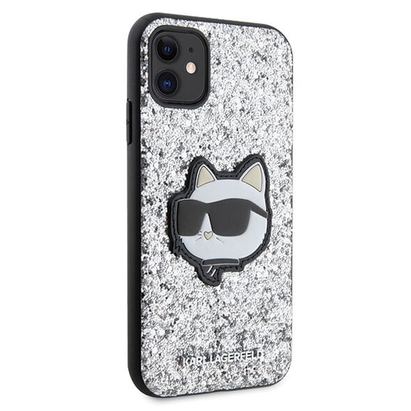 Karl Lagerfeld case for iPhone 11 / XR KLHCN61G2CPS silver hardcase Glitter Choupette Patch 3666339170035