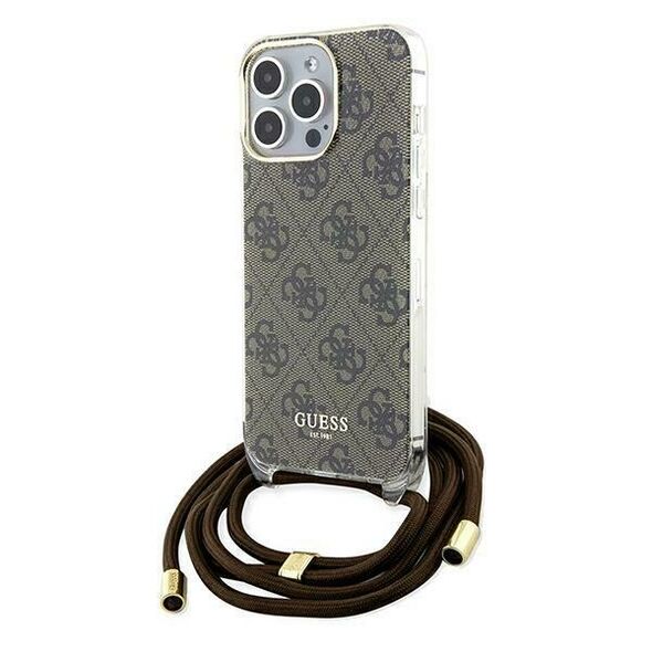 Guess case for  iPhone 15 Pro 6,1&quot; GUHCP15LHC4SEW HC CROSSBODY CORD 4G PRINT BROWN 3666339148089