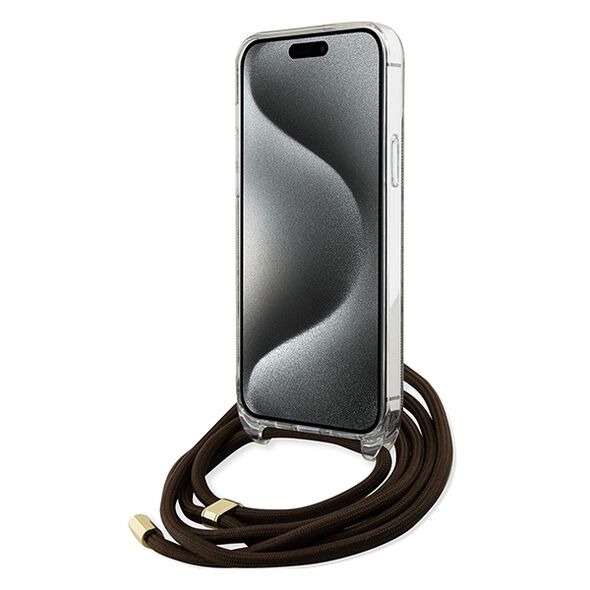 Guess case for  iPhone 15 Pro 6,1&quot; GUHCP15LHC4SEW HC CROSSBODY CORD 4G PRINT BROWN 3666339148089