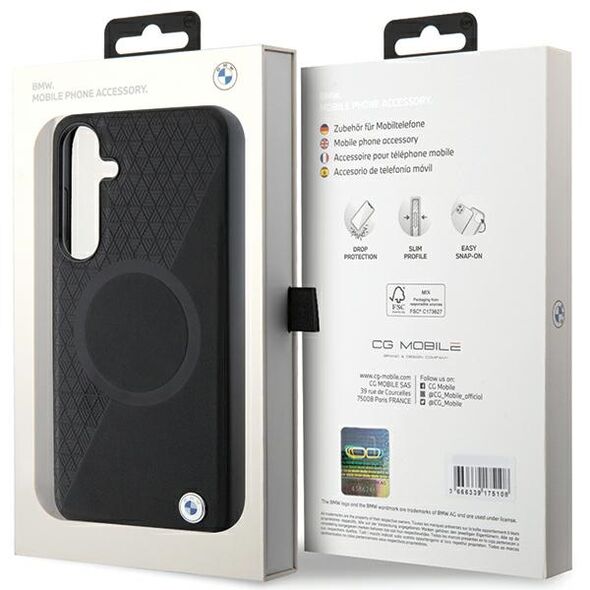 BMW case for Samsung Galaxy S24 black Signature Leather Half Textured & Circle MagSafe 3666339242596