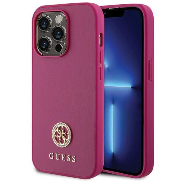 Guess case for iPhone 15 Pro 6,1&quot; GUHCP15LPS4DGPP pink HC PU 4G Metal Logo Strass 3666339150884