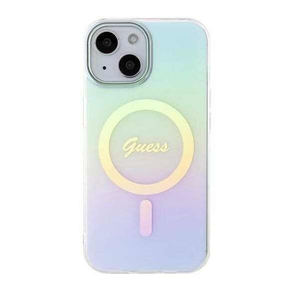 Guess case for iPhone 15 6.1&quot; GUHMP15SHITSQ turquoise hardcase IML Iridescent MagSafe 3666339154929