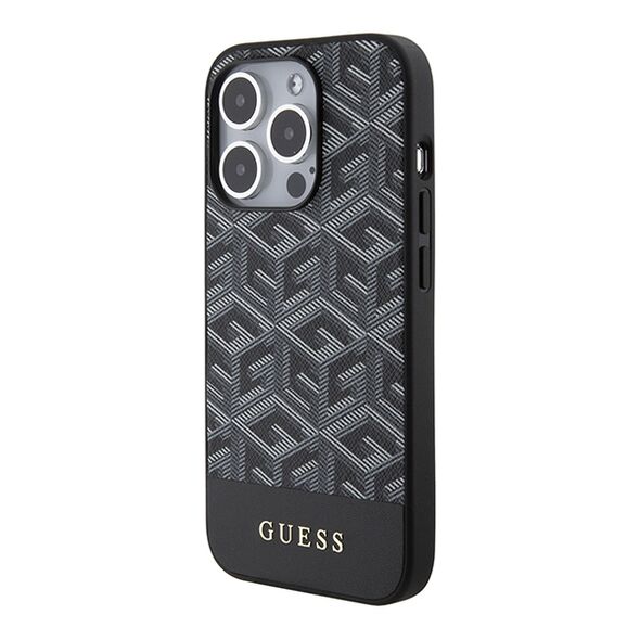 Guess case for  iPhone 15 Pro 6,1&quot; GUHMP15LHGCFSEK HC MAGSAFE GCUBE PU STRIPE BLACK 3666339194727