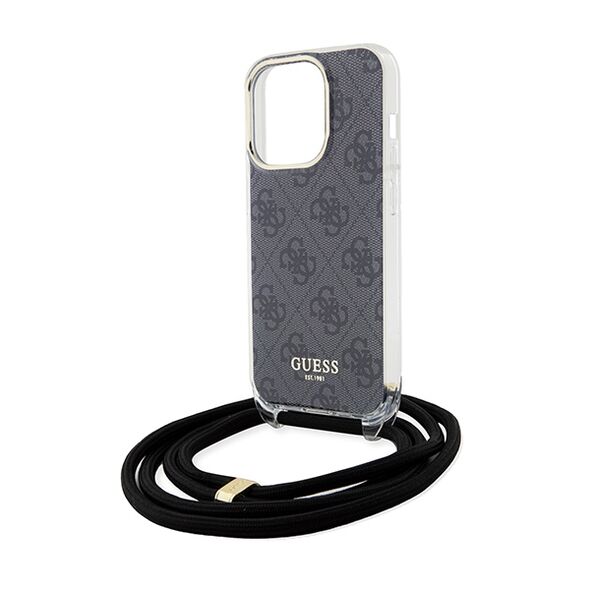 Guess case for  iPhone 15 Pro Max 6,7&quot; GUHCP15SHC4SEK HC CROSSBODY CORD 4G PRINT BLACK 3666339147952