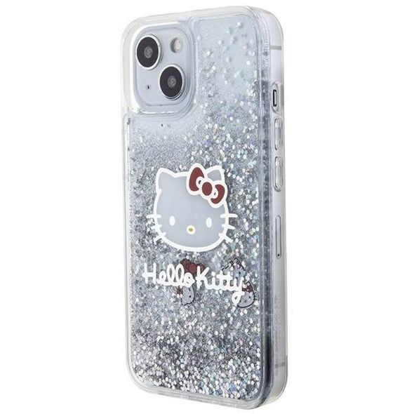 Original Case IPHONE 13 / 14 / 15 Hello Kitty Hardcase Liquid Glitter Charms Kitty Head (HKHCP15SLIKHET) silver 3666339186203