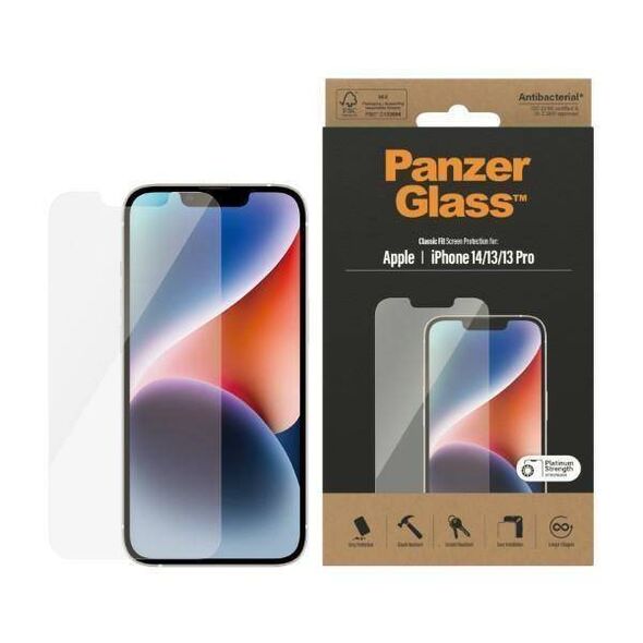 Tempered Glass IPHONE 14 / 13 PRO / 13 PanzerGlass Classic Fit Screen Protection Antibacterial (2767) 5711724027673