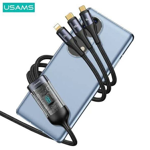 3in1 Cable 100W 1.2m USB-C - USB-C + micro USB + Lightning Digital Display PD Fast Charge USAMS U83 SJ600USB01 (US-SJ600) 6958444904337