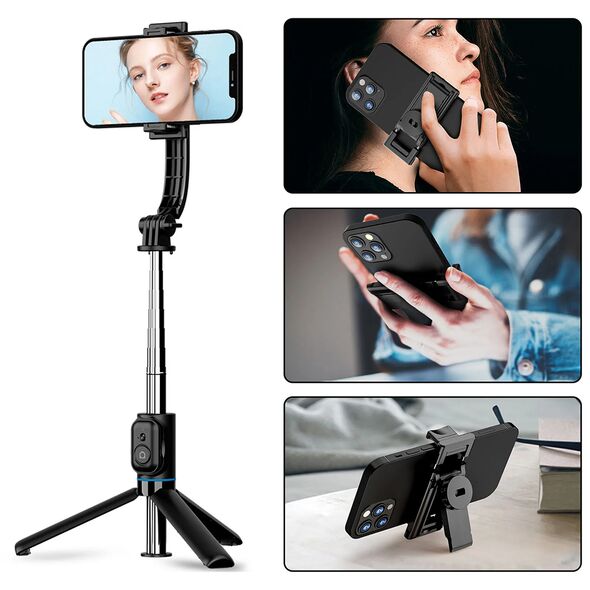 Techsuit Selfie Stick cu Trepied si Telecomanda, Pliabil, 106cm - Techsuit (C01) - Black 5949419122284 έως 12 άτοκες Δόσεις