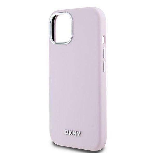 DKNY case for iPhone 15 Plus 6,7&quot; DKHMP15MSMCHLP pink HC Magsafe silicone w horizontal metal logo 3666339265861