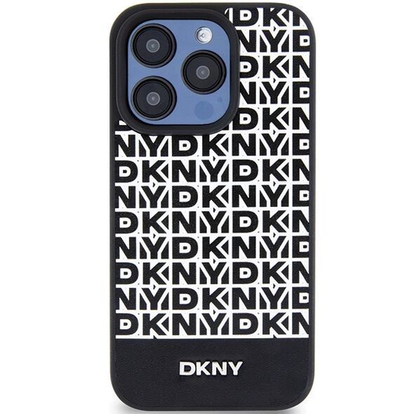 DKNY case for iPhone 15 Pro 6,1&quot; DKHMP15LPSOSPK black HC Magsafe pu repeat pattern w bottom stripe 3666339262235