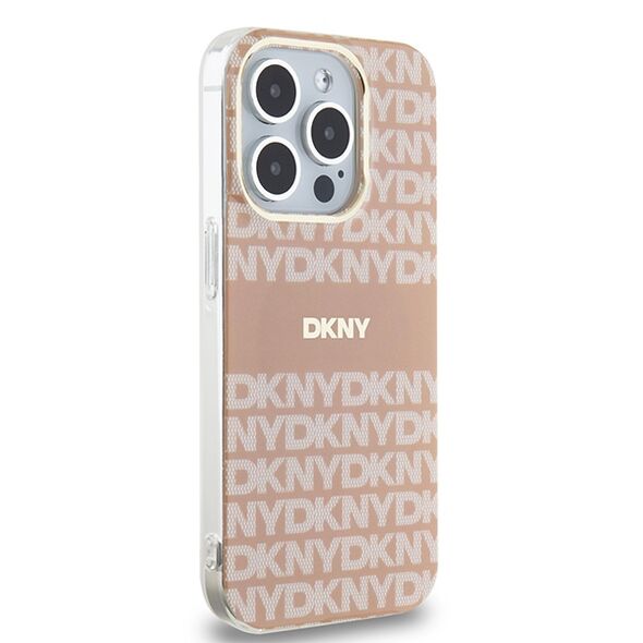 DKNY case for iPhone 15 Pro 6,1&quot; DKHMP15LHRHSEP pink HC Magsafe pc tpu repeat texture pattern w stripe 3666339267698