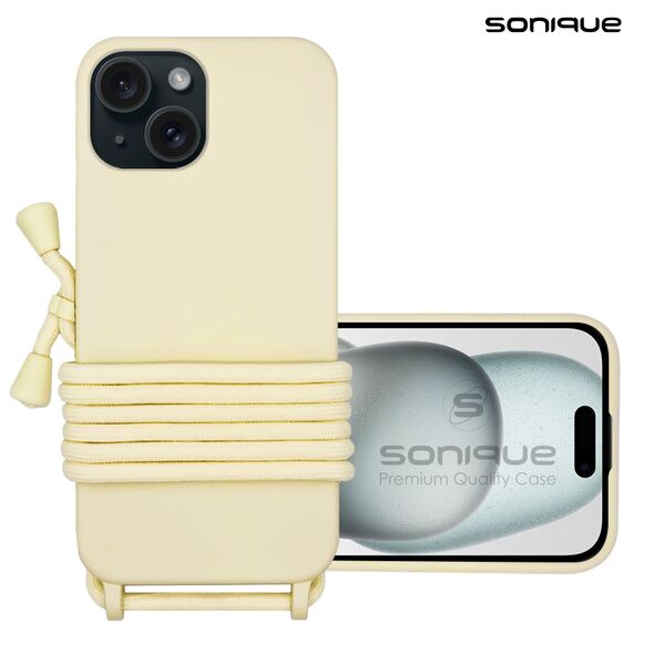 Θήκη Σιλικόνης με Κορδόνι CarryHang Sonique Apple iPhone 15 Μπεζ - Sonique - Μπεζ - iPhone 15