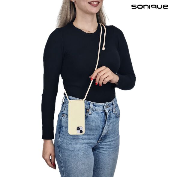 Θήκη Σιλικόνης με Κορδόνι CarryHang Sonique Apple iPhone 15 Μπεζ - Sonique - Μπεζ - iPhone 15