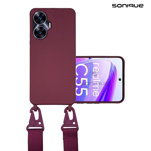 Θήκη Σιλικόνης με Strap CarryHang Sonique Realme C55 Μπορντώ - Sonique - Μπορντώ - Realme C55