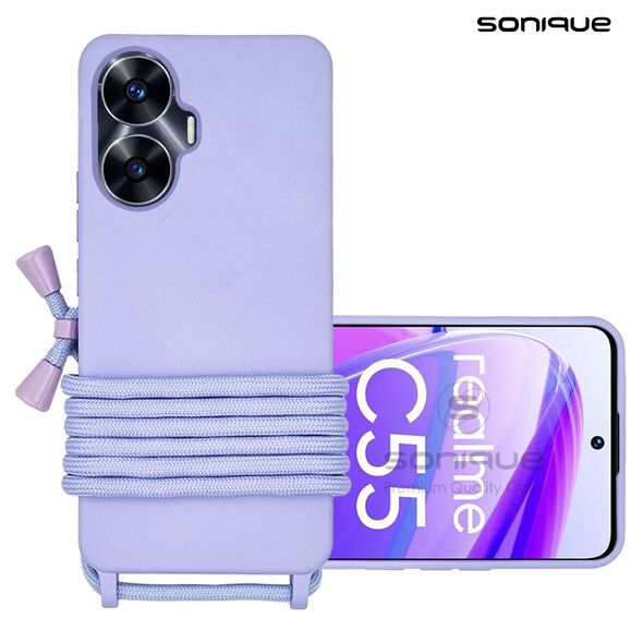 Θήκη Σιλικόνης με Κορδόνι CarryHang Sonique Realme C55 Λιλά - Sonique - Λιλά - Realme C55