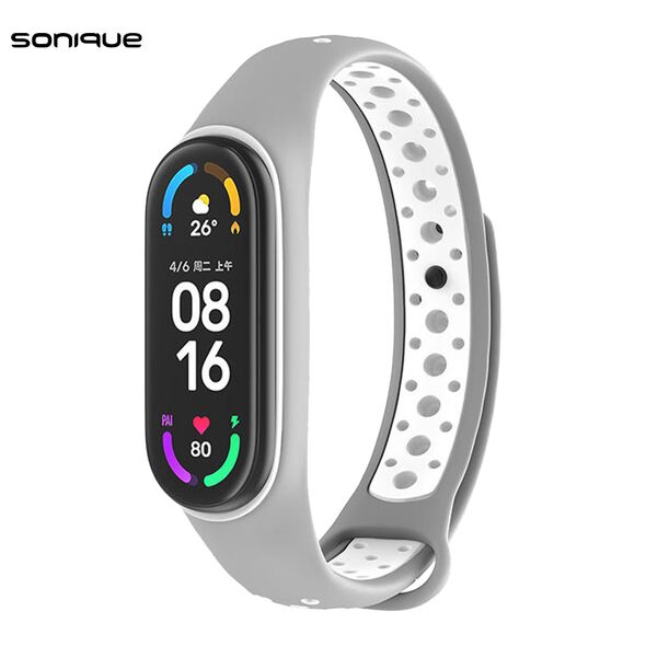 Λουράκι Σιλικόνης Sonique Sport για Xiaomi Mi Band 5/6 Ανοιχτό Γκρι / Λευκό - Sonique - Ανοιχτό Γκρι / Λευκό - Λουράκια