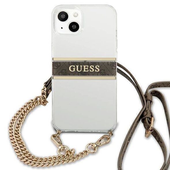 Original Case IPHONE 13 MINI Guess Hardcase 4G Brown Strap Gold Chain (GUHCP13SKC4GBGO) transparent 3666339023317