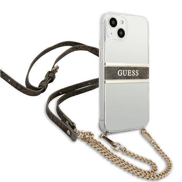 Original Case IPHONE 13 MINI Guess Hardcase 4G Brown Strap Gold Chain (GUHCP13SKC4GBGO) transparent 3666339023317